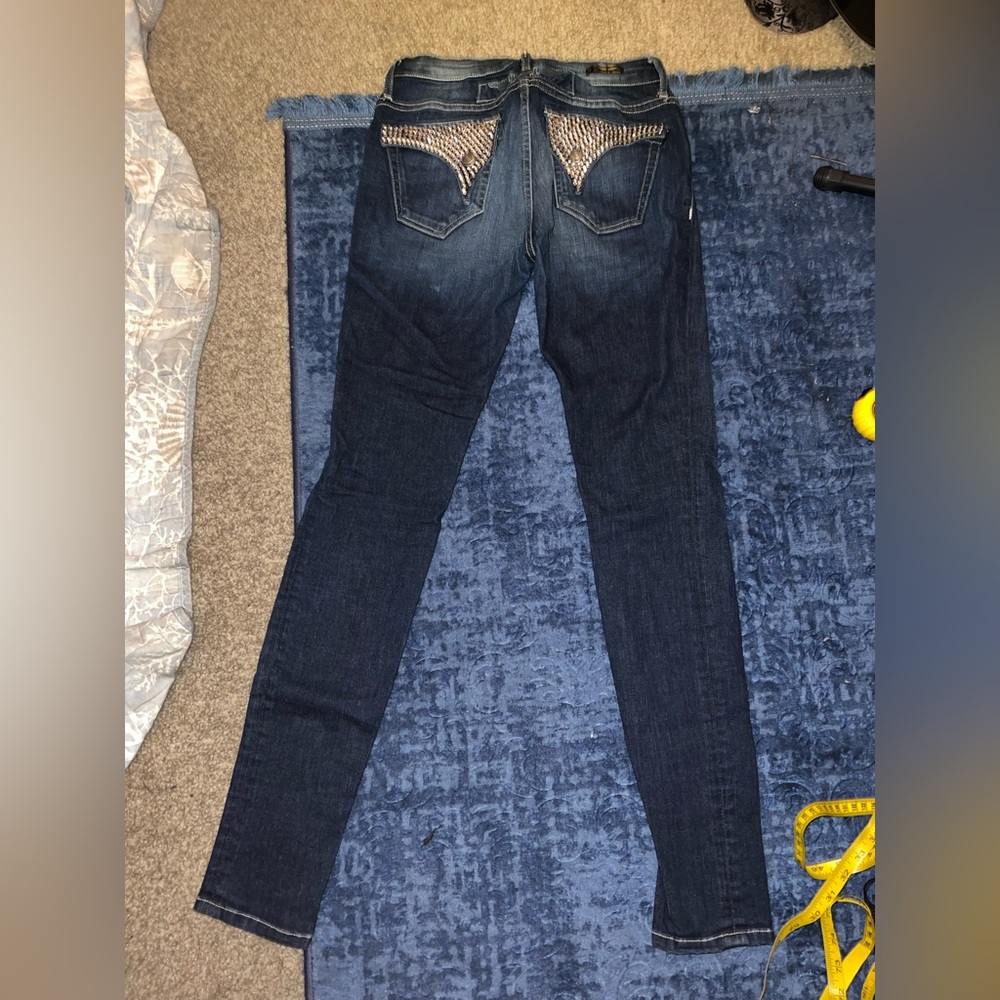 Robins' Jean Skinny Jeans Silver Rhinestones Womens 28x31 (REPAIRED ZIPPER)